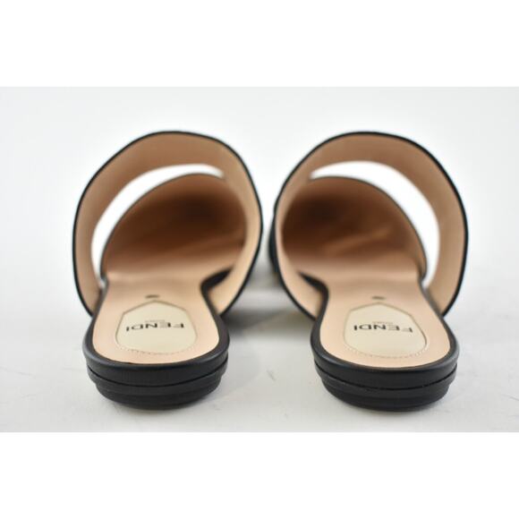 Fendi Motif FF Logo Black Leather Pointed Toe Ballerina Ballet Mule Flat 37.5 - Picture 11 of 12